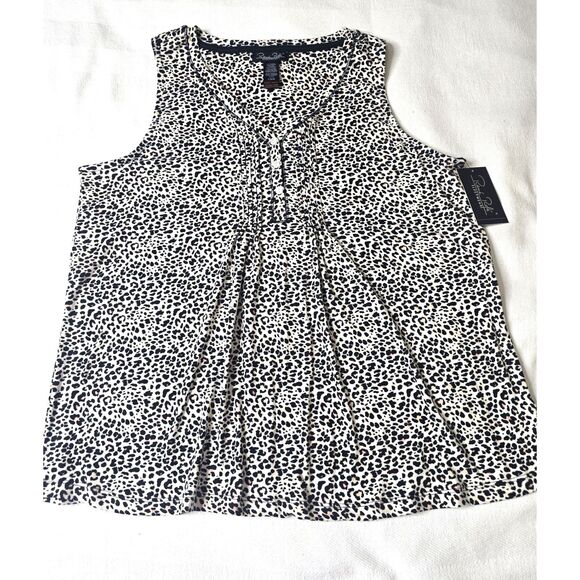 Woman's Leopard Print Pajama Set Cropped Bottoms Sleeveless Henley Button Top L - Picture 5 of 7